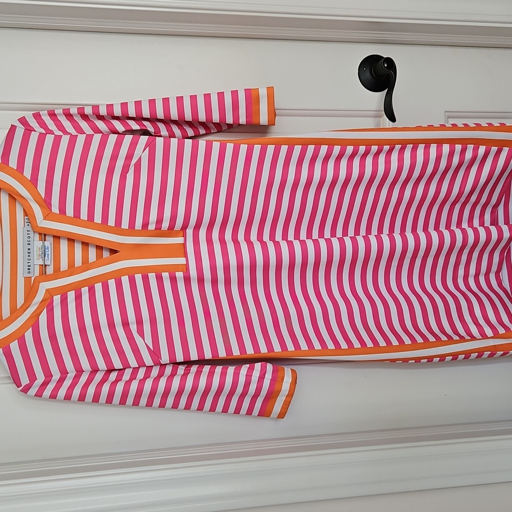 Gretchen Scott Hinckley Split Neck Jersey Dress, Size Small Pink & Orange - Picture 2 of 5